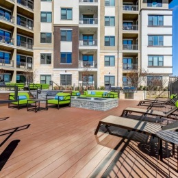 Outdoor terrace, lounge space, fireplace